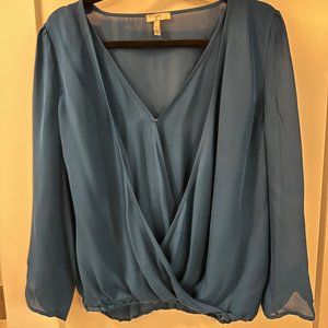 Joie Cinched Waist Turquoise Silk Blouse